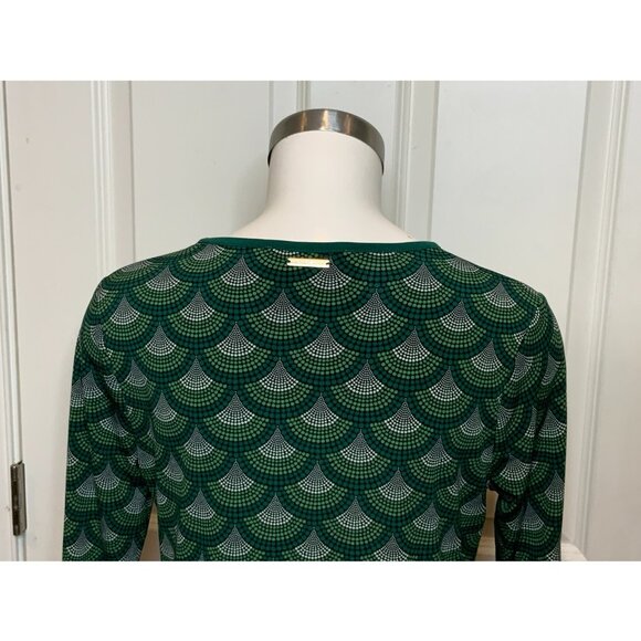 Michael Kors Green White Scallop Fan Print Flare Sleeve Mini Dress, Size PM - Picture 8 of 9